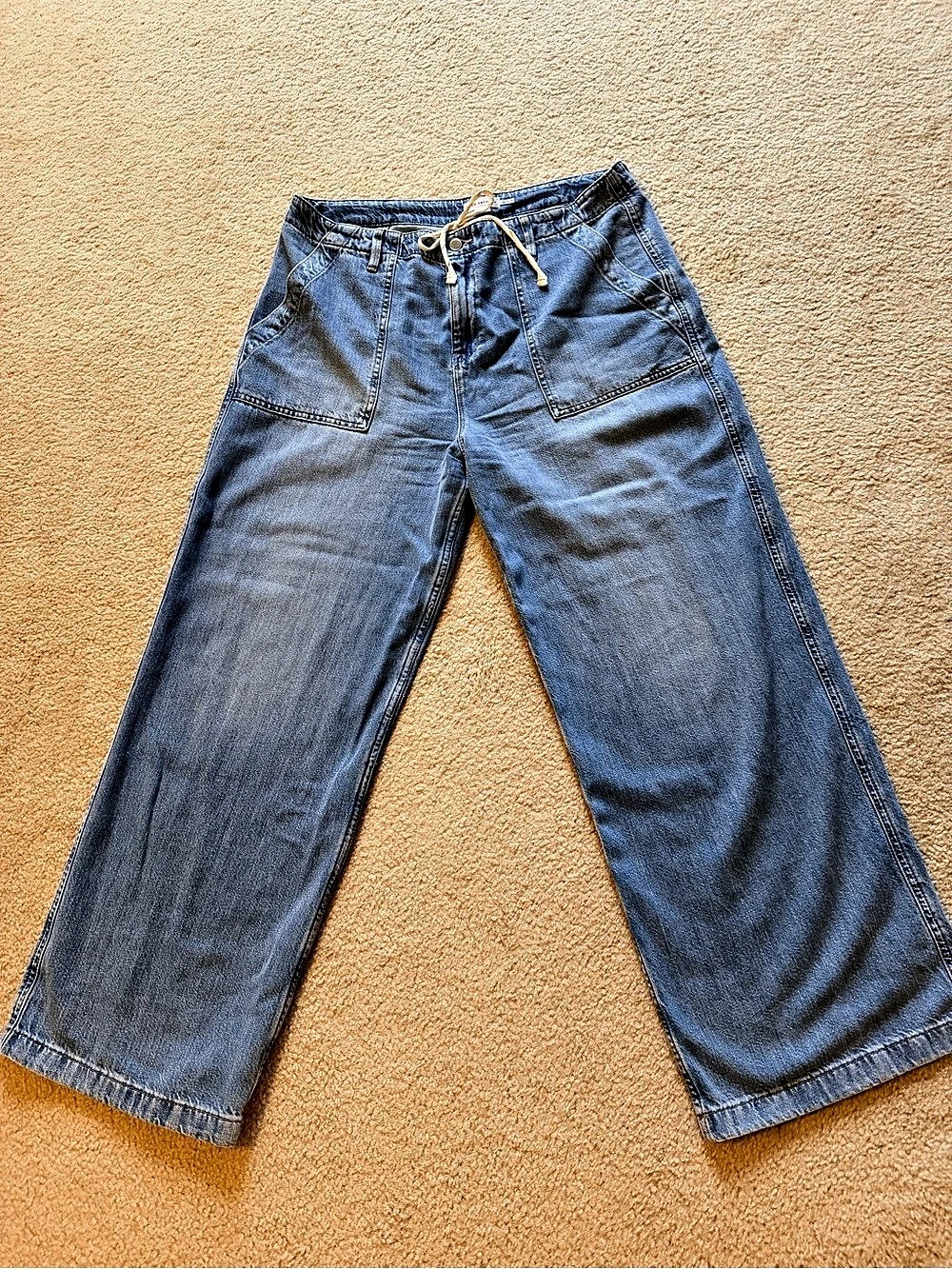 Good American Lite Linen Denim Pants Wide Leg Blue Waist 10 / 30